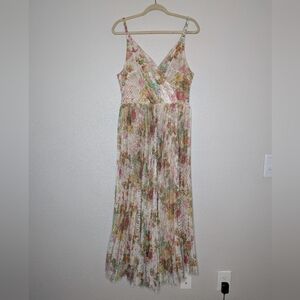 Chicwish Womens Pink Floral Plisse Lace Fairy Whimsical Ethereal Maxi Dress XL